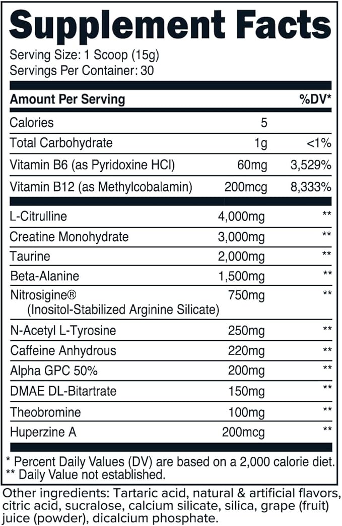 Primaforce Pre-Workout Complex Powder (Grape, 30 Servings) - Fitness Supplement for Workout Routine Enhancement, 438g