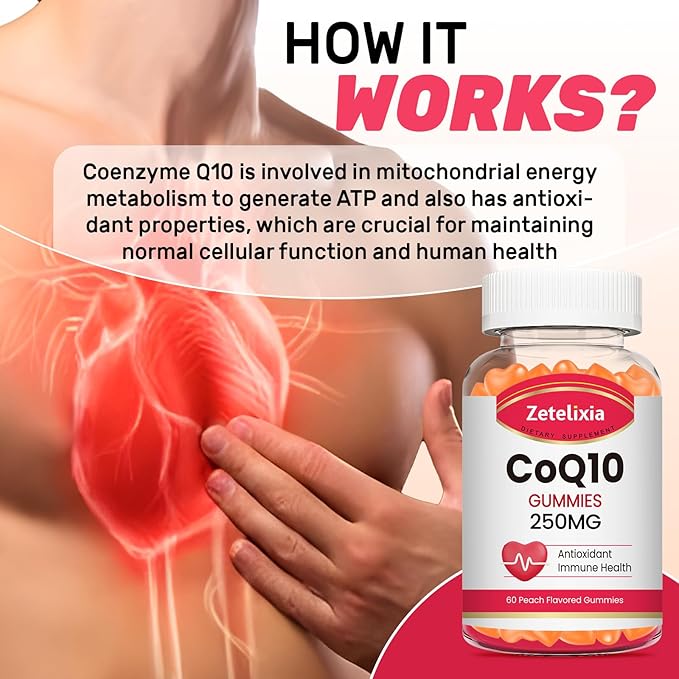 CoQ10 Gummies, 5X Better Absorption Coenzyme Q10 for Cellular Energy and Antioxidant Support, 60 Peach Gummies