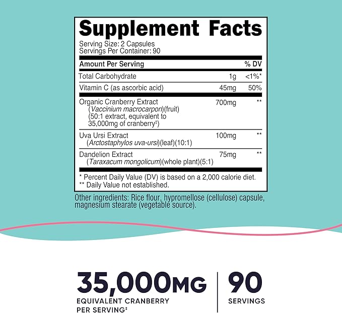 Nutricost Cranberry Extract for Women (35,000mg Equivalent),180 Capsules - with Vitamin C, Uva Ursi & Dandelion Root Extract - Non-GMO & Gluten Free Health Supplement