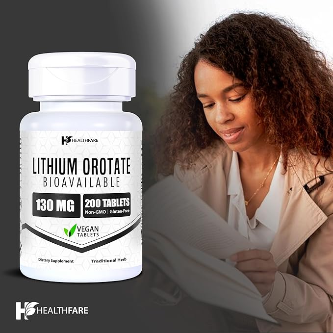 Lithium Orotate 130mg | 200 Veg Tablets | High Bioavailability | Gluten-Free | Non-GMO
