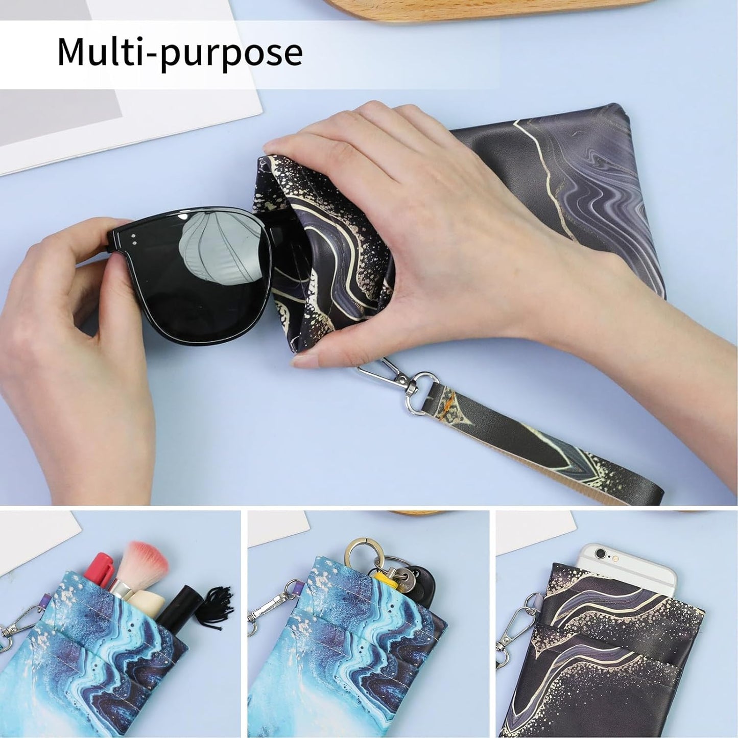 Double Eyeglass Case Soft Dual Glasses Case for Women Men Travel Squeeze Top Sunglasses Cases Eyeglasses Pouch