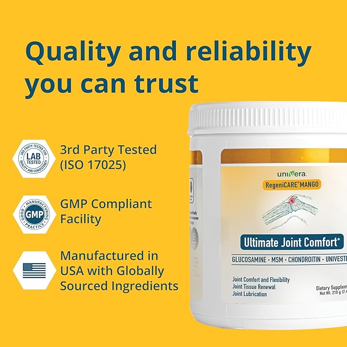 Univera RegeniCARE Canister, Glucosamine, Chondroitin, MSM, Univestin, Restores Cartilage, Supports Joint Comfort + Mobility + Flexibility, 30-Day Supply (Mango Flavor)