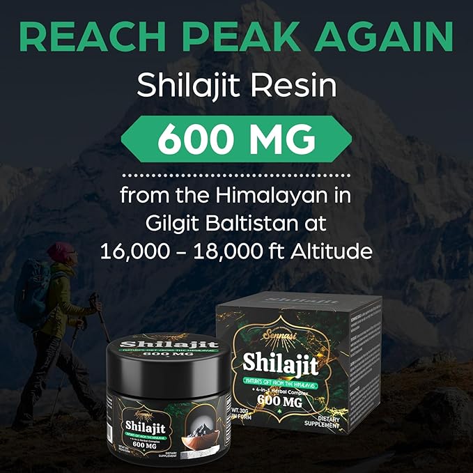 Sennasi 600 MG Shilajit Resin - Shilajit Supplement with Fulvic Acid & 85+ Trace Minerals for Energy, Immunity, Brain Power, 60 Grams