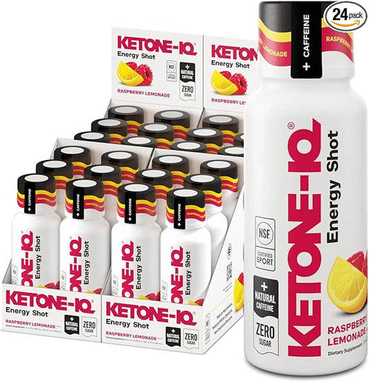 Ketone Energy Shots - 100mg Green Tea Caffeine, 5g Exogenous Ketones, and B Vitamins - 24 On The Go Caffeine Shots - Fast Acting Energy Drink (Raspberry Lemonade)