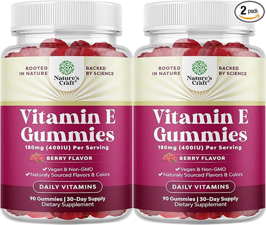 Natures Craft Vitamin E Gummies for Skin Care - High-Potency Vitamin E 400 IU Skin Supplement - Delicious & Easy-to-Take Supplement Promote Health Immune Support & Cellular Protection (2 Months)