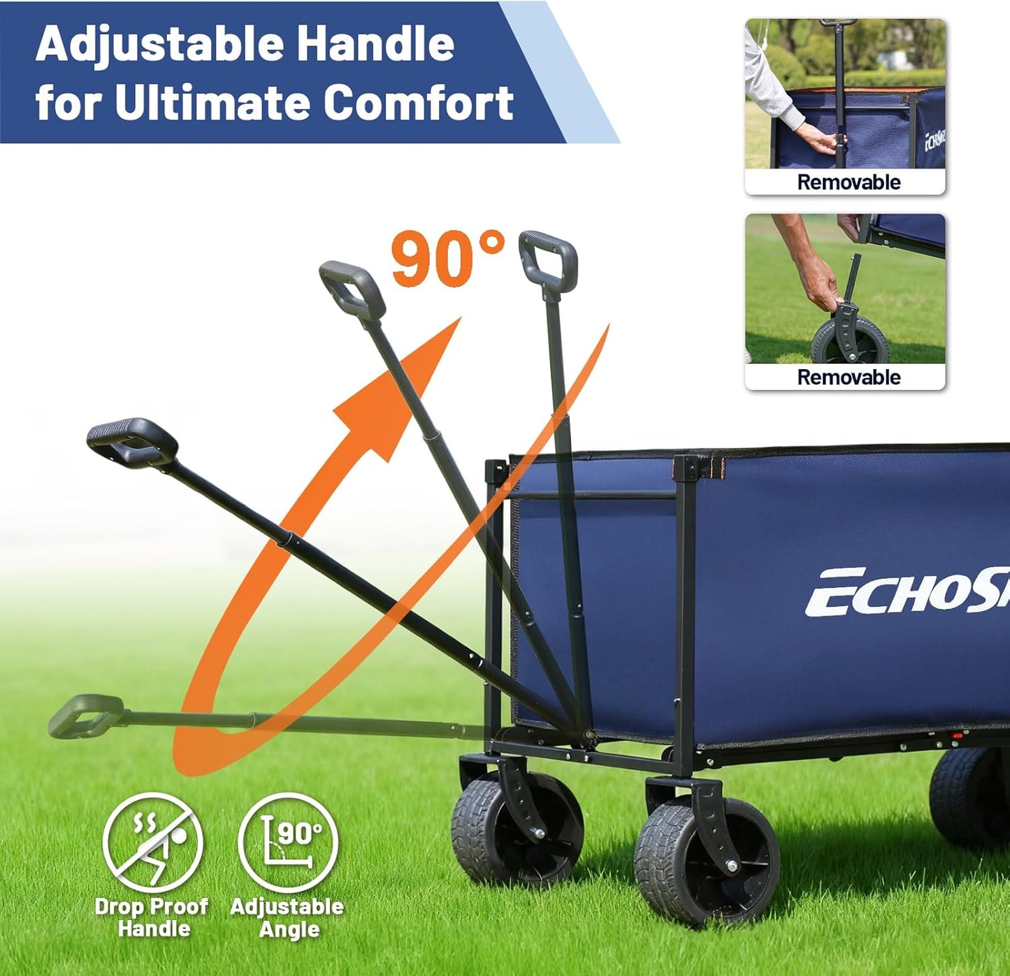 EchoSmile Collapsible Wagon Cart for Camping & Beach - Heavy Duty 400lbs Capacity All-Terrain Cart with Wide Wheels, Portable Folding Utility Wagon for Grocery, Garden, Sports,Blue&Orange