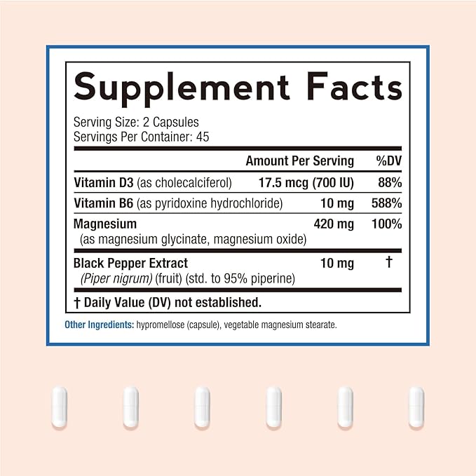 Doctor’s Recipes Magnesium Glycinate 420mg with Vitamin B6 & D3 | Enhanced Absorption with Black Pepper | Supports Nerve, Sleep & Heart Health | Non-GMO, 90 Vegan Capsules