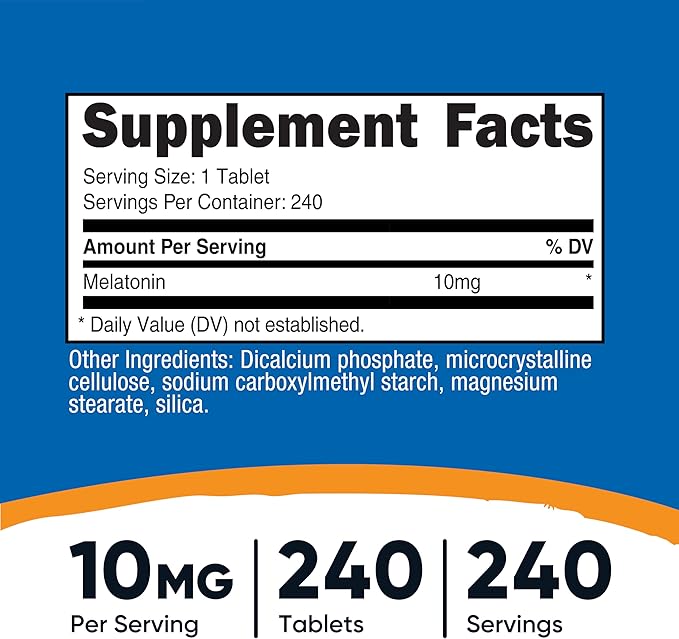 Nutricost Melatonin 10mg, 240 Tablets - 10mg Per Serving, Non-GMO, Gluten Free