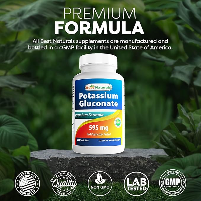 Best Naturals Potassium Gluconate Supplement 595 Mg Tablet, 250Count