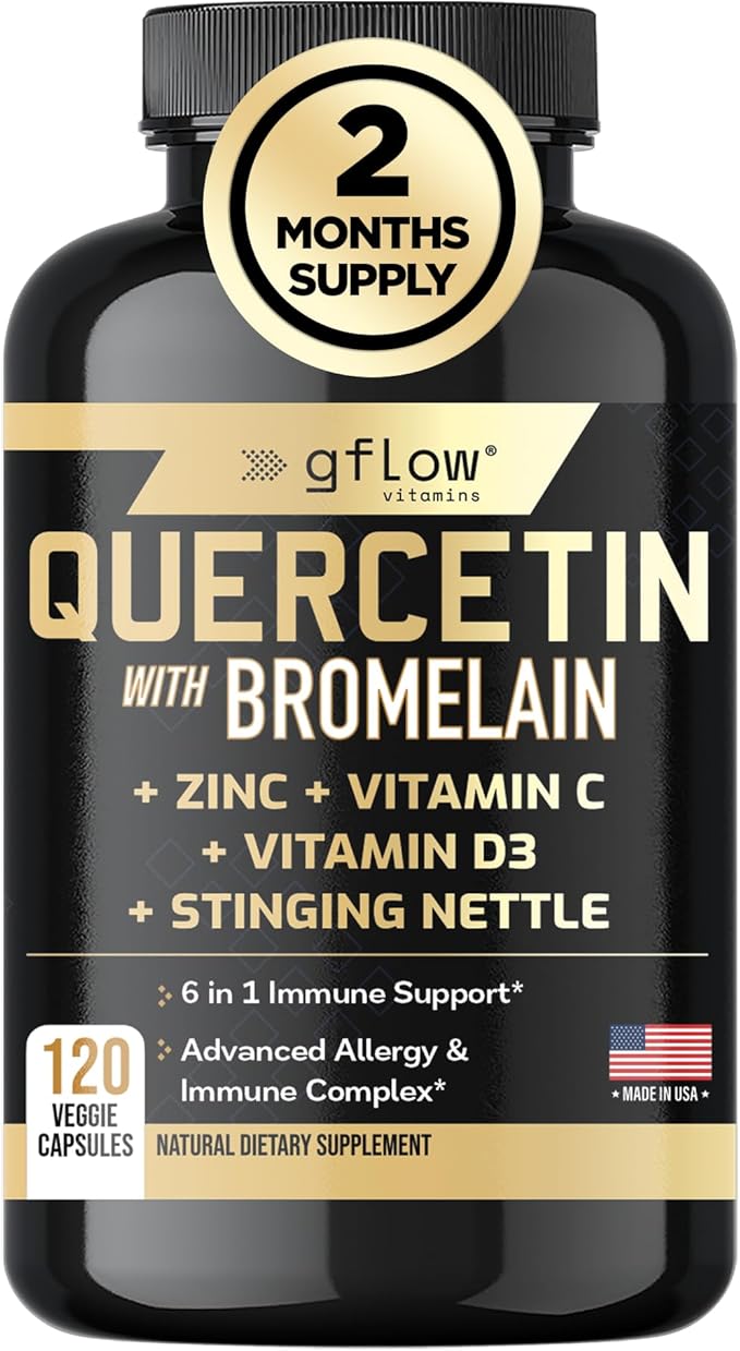 Quercetin with Vitamin C and Zinc - Quercetin 500mg - Quercetin with Bromelain - Zinc Quercetin - Stinging Nettle -120 Veggie Caps. Quercetin Supplements + Vitamin D3 (Non-GMO, Gluten-Free, Vegan)