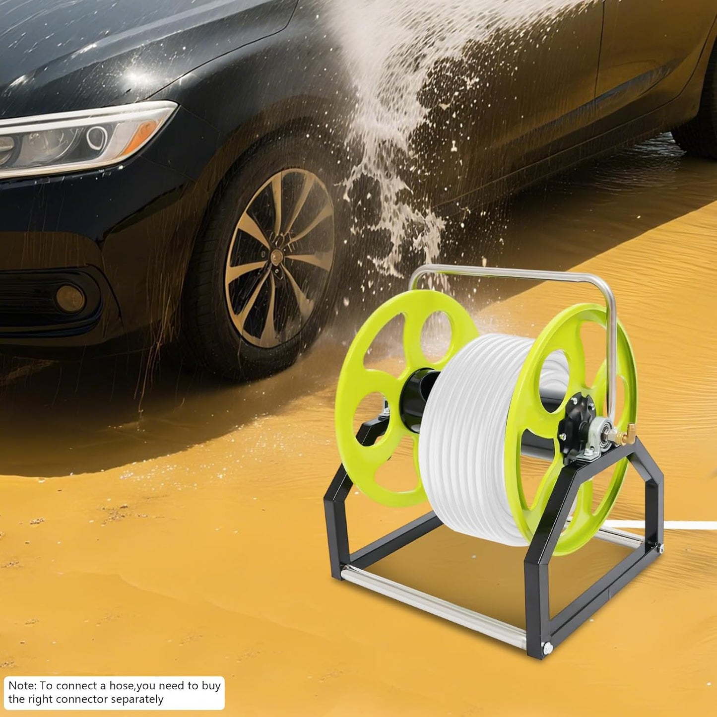 Heavy Duty Garden Hose Reel Cart, 328FT Capacity for 0.55-Inch Hose | Floor Standing Metal Water Hose Reel with Easy-Wind Crank Handle (Hose Not Included)