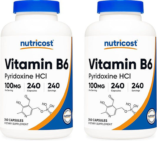 Nutricost Vitamin B6 (Pyridoxine HCl) 100mg, 240 Capsules (2 Bottles)