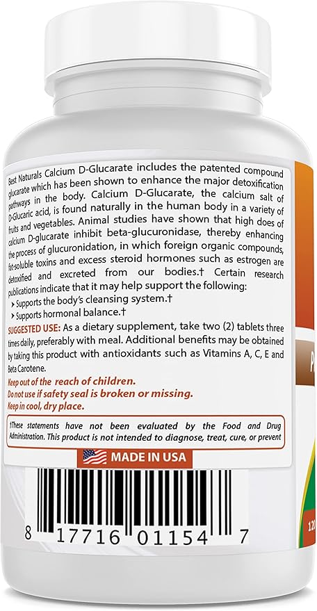Best Naturals Calcium D-Glucarate 200 mg 120 Tablets