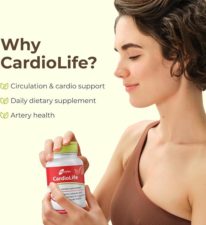 Lifestyles CardioLife Supplement - Herbal Heart Health Support with Vitamin K2 (MK7), Folic Acid, Beetroot, Cayenne Extract & More – Made in Canada – 60 Capsules (1)