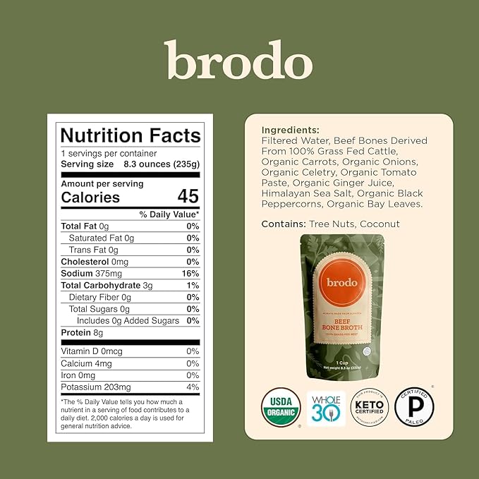 Brodo Classic Variety Pack with Collagen & Protein, Includes Organic Chicken, 100% Grass-Fed Beef, & Hearth Bone Broths for Sipping & Cooking, Nutrient-Dense & Slow-Simmered for Deep Flavor (4 x 25oz)