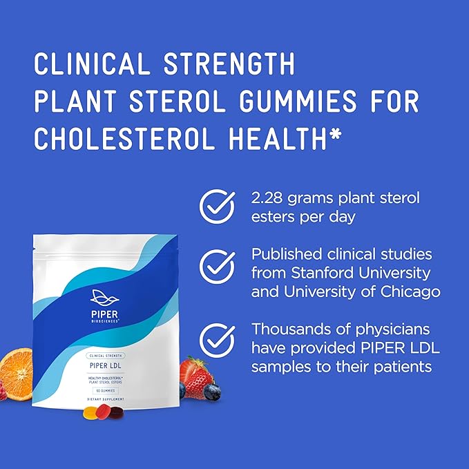 Piper LDL Clinical Strength Healthy Cholesterol Gummies (2280 mg Plant Sterol Esters Per Day): Two Packs Each with 60 Gummies, Vegan, 30 Day Supply