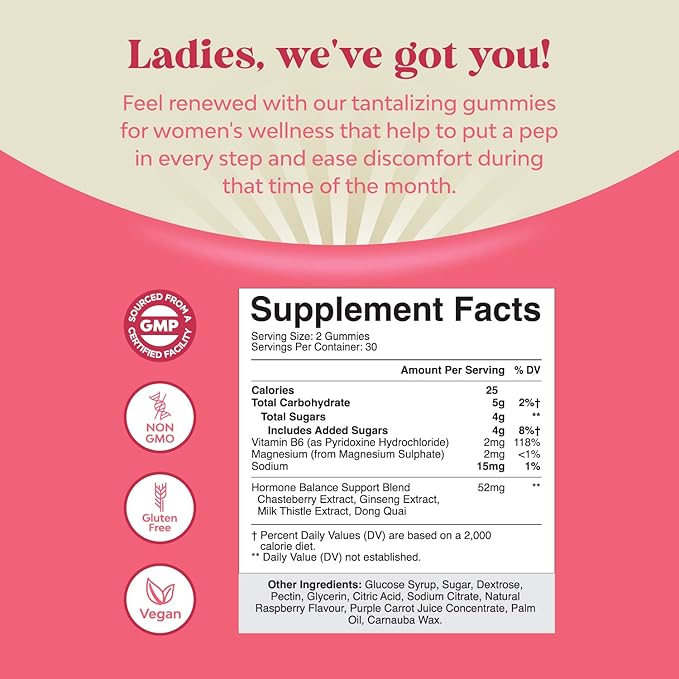 Hormone Balance for Women Gummies of All Ages - PMS Support Supplement for Women to Regulate Menstrual Cycle & Hormonal Balance Menopause & Mood Swings with Vitamin B6 & Dong Quai - 60 Chews - 3 pack
