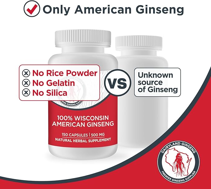 Dairyland American Ginseng Capsules, 75 ct (2000 mg) – Concentrated Wisconsin Ginseng Root Extract – Daily Herbal Supplement for Immune Support