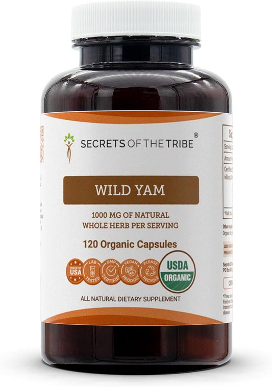 Secrets of the Tribe Wild Yam USDA Organic 120 Capsules | Made with Organic Vegetarian Capsules and Responsibly farmed Organic Wild Yam (Dioscorea Villosa) Dried Root (120 Capsules)