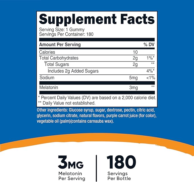 Nutricost Melatonin 3mg, 180 Gummies, Strawberry Flavored - Gluten Free, Non-GMO, No Corn Syrup