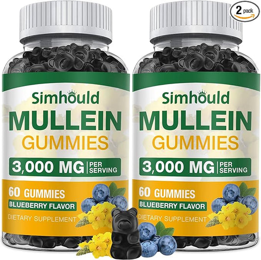 2 Pack Sugar Free 3000MG Mullein Gummies - Lung Cleanse, Mullein Leaf Extract Supplement for Respiratory, Organic Mullein Drops with Quercetin & Bromelain for Lung, Digestive Health & Immune