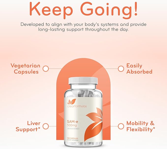 Bioactive SAM-e 500mg - High Strength SAM-e Supplement with Biologically Active S,S Form for Liver and Mood Support - Vegan Non-GMO Preservative Free - Made in The US (180 Servings)