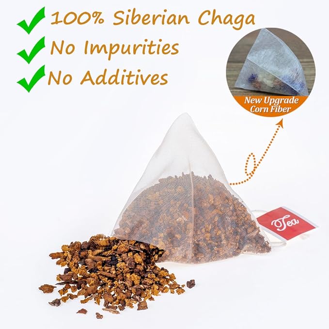 Premium 60 Chaga Tea Bags,100% Pure Siberian Wild Harvest Chaga Mushroom,No Additives,Caffeine Free.