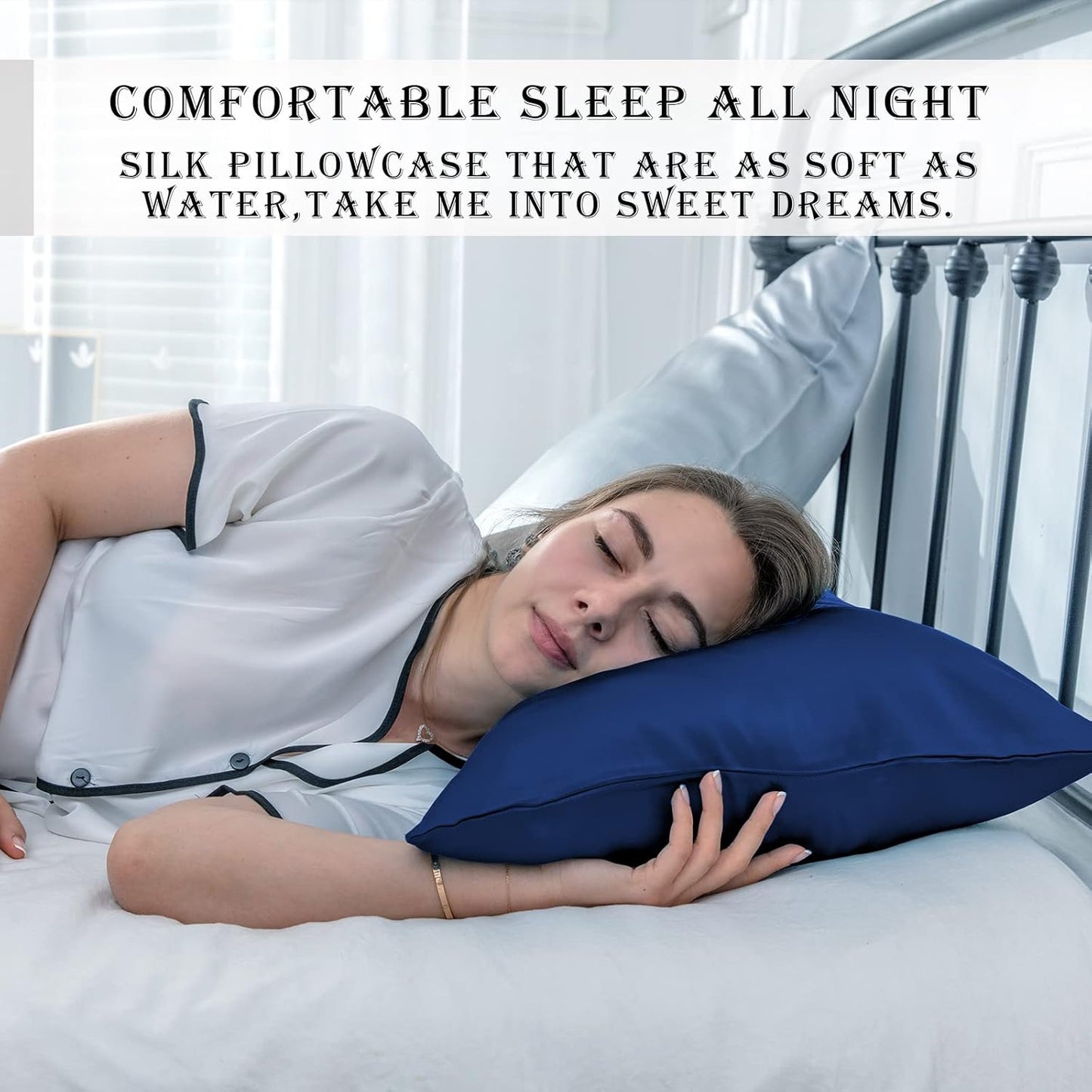 Natural Mulberry Silk Pillowcase for Hair and Skin Standard Size 20"X 26" Silk Pillow Case with Hidden Zipper Soft Breathable Smooth Cooling Silk Pillow Covers for Sleeping(Royal Blue,Standard,1Pcs)