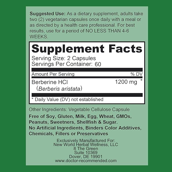 DOCTOR RECOMMENDED SUPPLEMENTS Berberine Plus 1200mg Per Serving - 120 Veggie Capsules Royal Jelly (120 Count (Pack of 2))