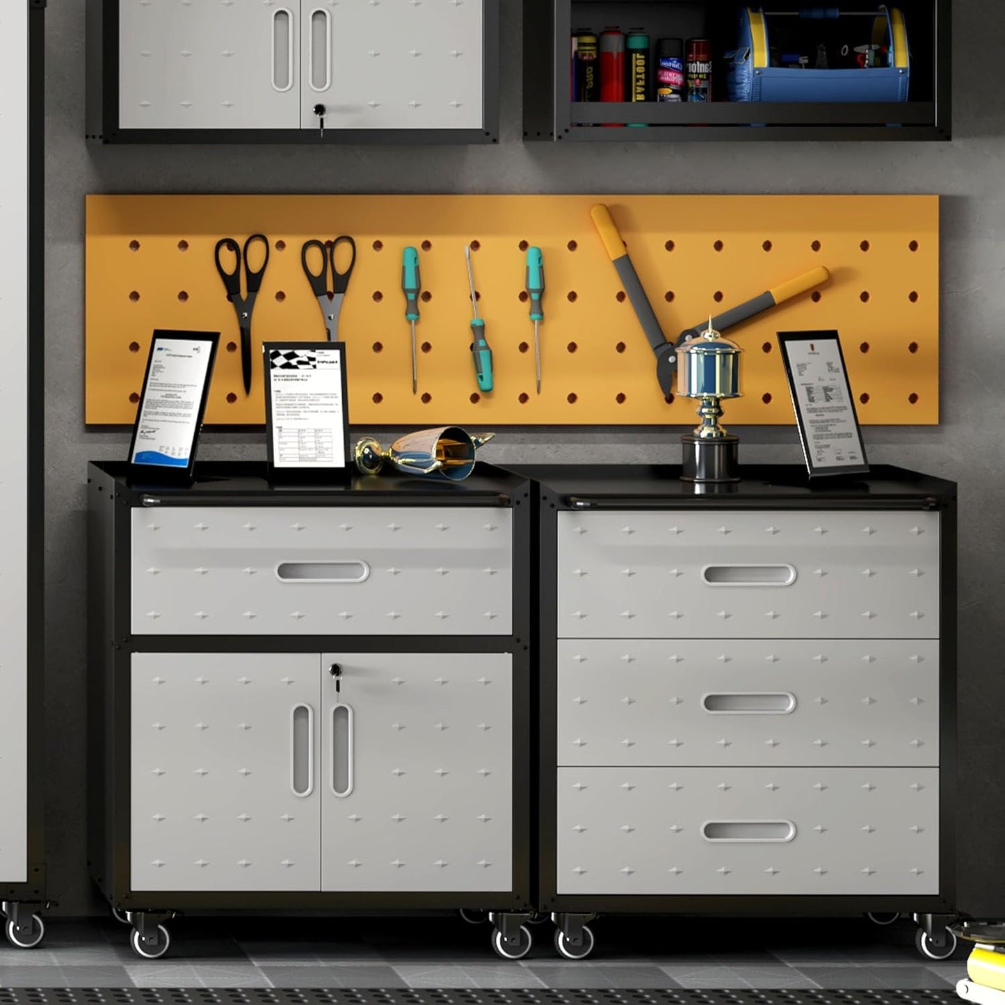 Rolling Tool Cabinet with Wheels, Tool Cabinets with 2 Door and 1 Drawer for Garage, Tool Room, Assembly Required(Black and Gray)