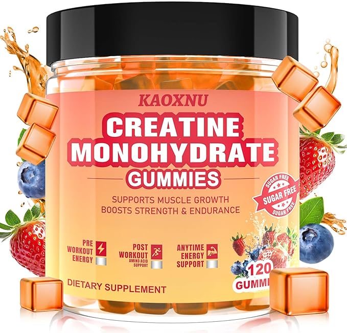 Creatine Monohydrate Gummies 5000mg for Men & Women, 120CT Chewable Creatine Gummies for Muscle Support, Energy Boost, 5g of Creatine Monohydrate per Serving - Sugar Free (Blueberry Strawberry)