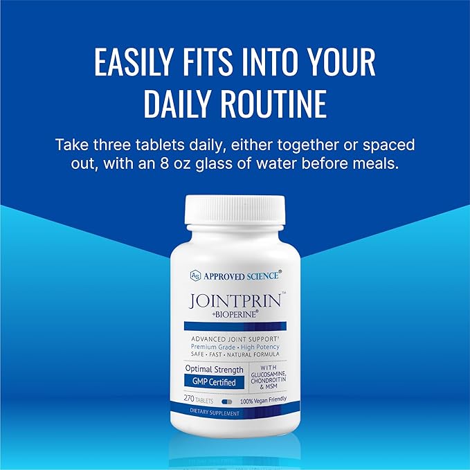Approved Science Jointprin - Joint Support Supplement - Glucosamine, MSM, Chondroitin, Turmeric, Boswellia, BioPerine - 6 Month Supply