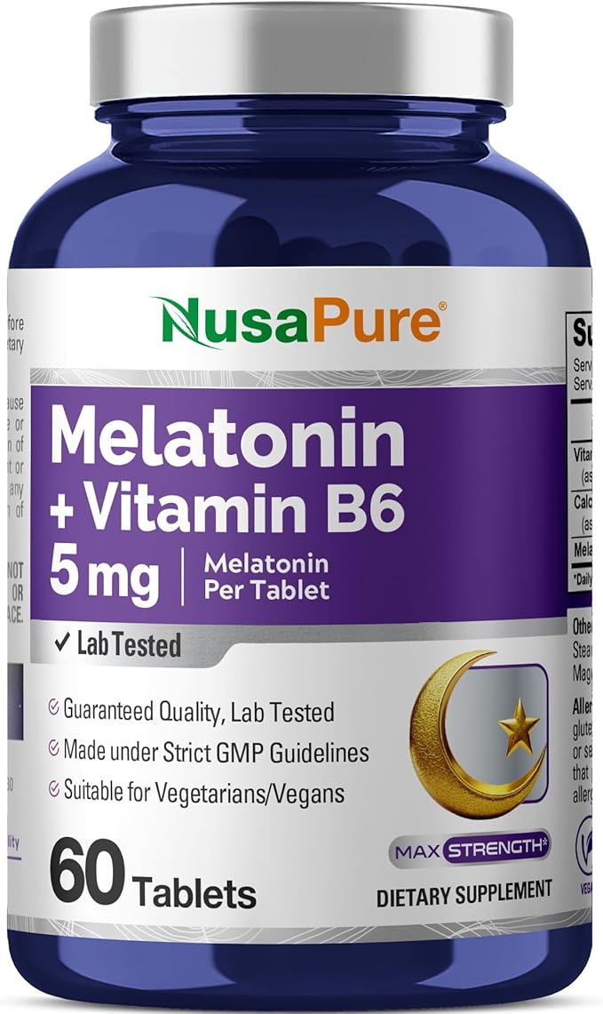 NusaPure Melatonin 5 mg 60 Tablets Vegetarian/Vegan, Non-GMO