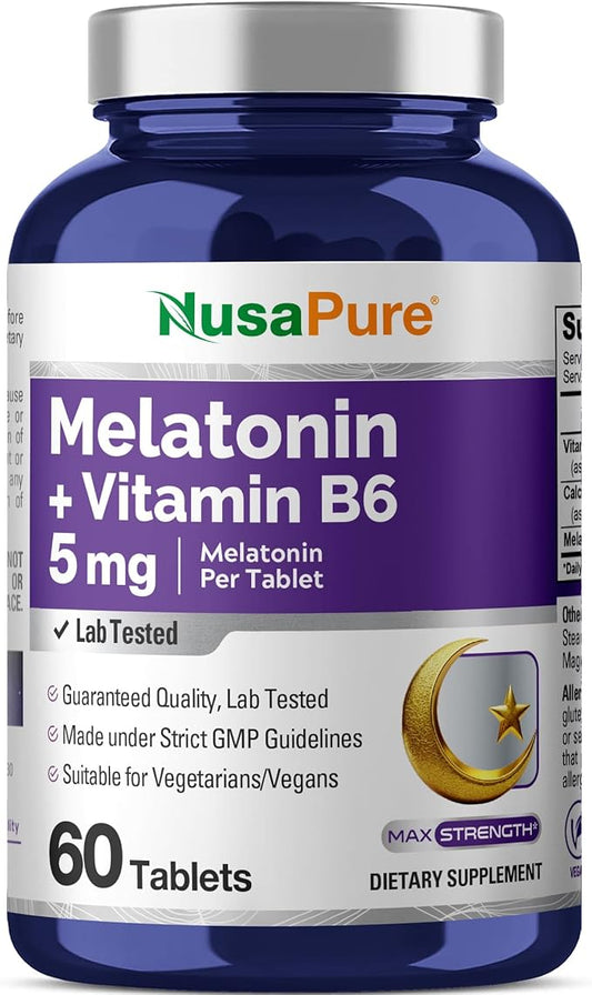 NusaPure Melatonin 5 mg 60 Tablets Vegetarian/Vegan, Non-GMO