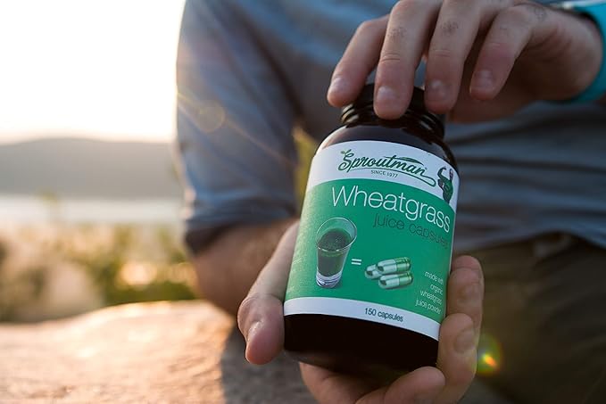 Organic Wheatgrass Juice Powder Capsules by Sproutman - 100% Pure Wheatgrass - Aids Digestion - High in Vitamins, Antioxidants, Chlorophyll, Enzymes, Minerals & Energy (150 Pills)