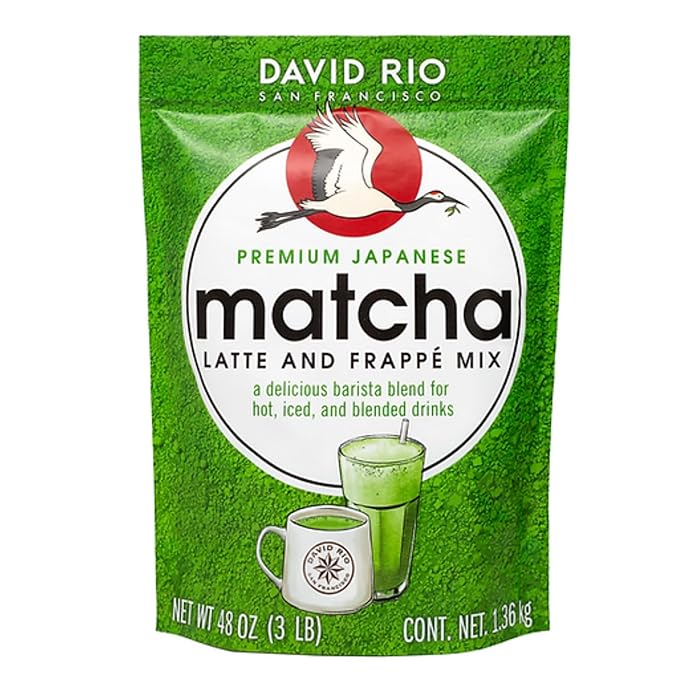 David Rio Premium Japanese Matcha Latte & Frappé Mix, 48 Oz, Matcha Green Tea, Vegan, Dairy Free, Serve Hot, Cold or Ice Blended, Just Add Milk, 52 Servings