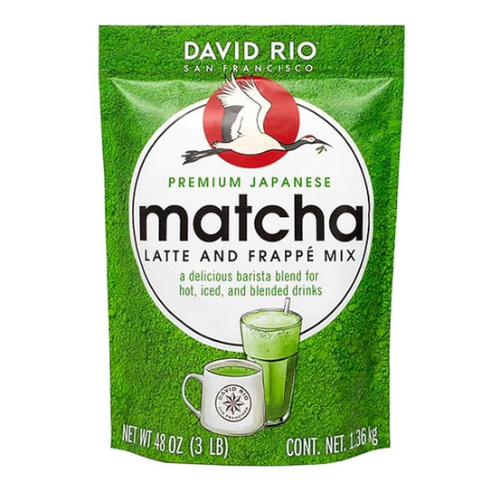 David Rio Premium Japanese Matcha Latte & Frappé Mix, 48 Oz, Matcha Green Tea, Vegan, Dairy Free, Serve Hot, Cold or Ice Blended, Just Add Milk, 52 Servings