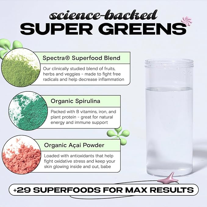 Kiala Nutrition Super Greens, Organic Greens Powder with Spirulina & Chlorella for Digestion, Gut Health, Immunity, Energy, Gluten Free, Vegan, Sugar Free, Spectra Blend, Lemon Drop, 30 Servings