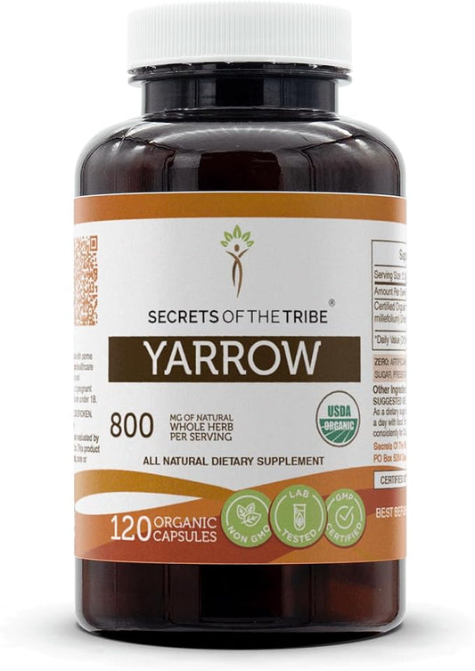 Secrets of the Tribe Yarrow 120 Capsules, 800 mg, USDA Organic Yarrow (Achillea millefolium) Dried Leaf and Flower (120 Capsules)