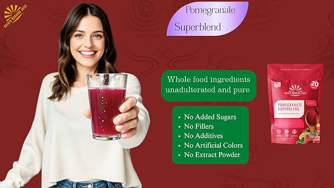 Pomegranate Superblend 100% Freeze Dried Powder Juice, Pomegranate, Avocado, Kale, Beets, Banana, Monk Fruit, No Sugar added.