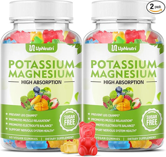 Potassium Magnesium Gummies for Adults Kids, Sugar-Free Potassium Gummies Supports Leg Cramps & Muscle & Immune Health, High Absorption Vegan Magnesium Supplement Gummies 5 Fruit Flavor 120 Cts