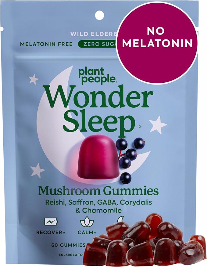 Plant People WonderSleep Mushroom Gummies Supplement for Sleep and Relaxation with Reishi Super Mushrooms, Wild Elderberry Flavor, No Sugar (60 Count)