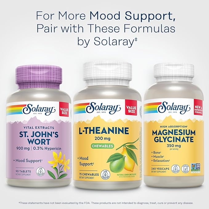 SOLARAY L Theanine 200mg, Mood Support Supplement with Vitamin B6 - Calming Support During Occasional Stress - Natural Lemon Lime Flavor - 60-Day Guarantee, Lab Verified - 75 Servings, 75 Chewables