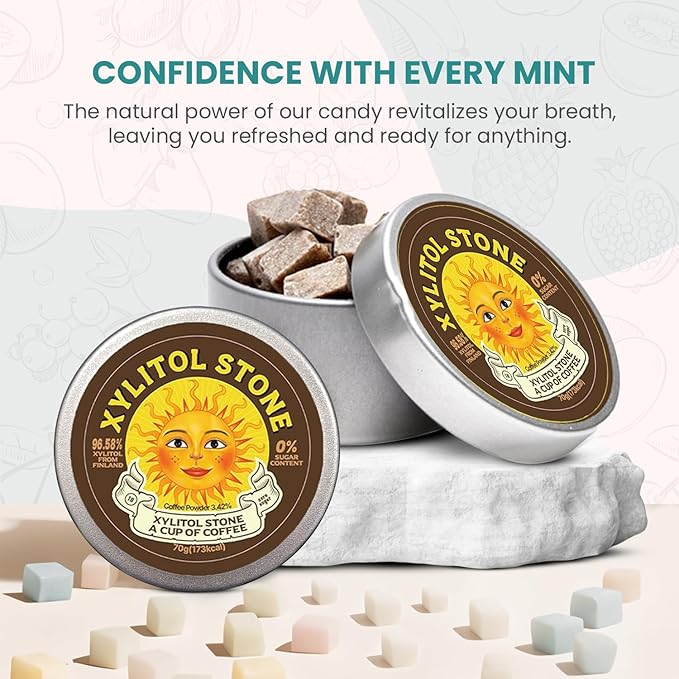Xylitol Stone Sugar Free Candy - Vegan & Keto Friendly Unique Hard Candy - 100% Natural Flavor Candies - Gluten Free & Non-GMO Breath Freshener Low Calorie Mints - Coffee (Pack of 2)