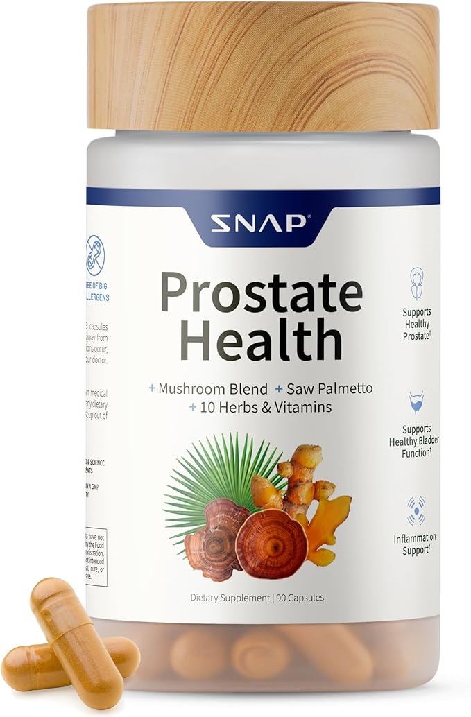 Snap Supplements Prostate Health Support Supplement, Saw Palmetto for Men Plus Stinging Nettle Root, Magnesium Citrate, Zinc and Plant Sterols, Supports Male Urinary Tract Health, 90 Capsules