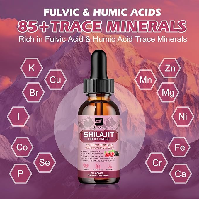 Shilajit Resin Liquid Drops | Organic Shilajit 85+ Trace Minerals Complex with Ashwagandha, Turmeric, Ginseng, Chaga Supplement for Digestion Support, Energy Booster - Vegan