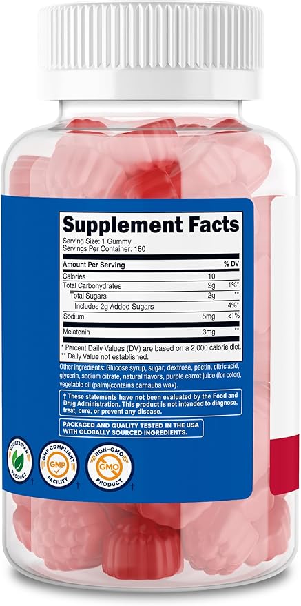 Nutricost Melatonin 3mg, 180 Gummies, Strawberry Flavored - Gluten Free, Non-GMO, No Corn Syrup
