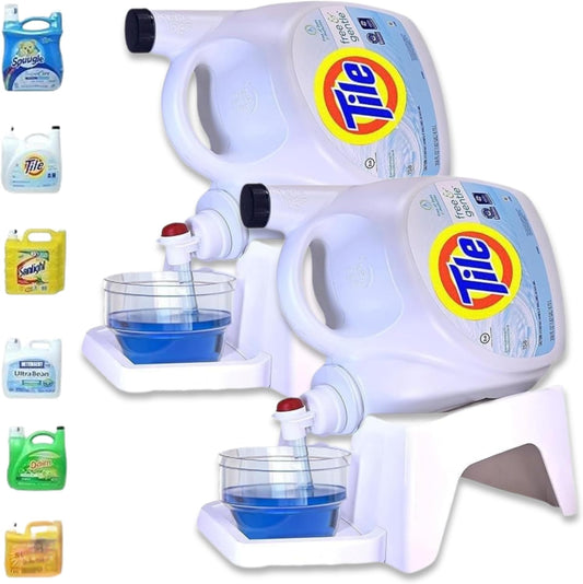 TidyFriend 2 Pack Laundry Detergent Dispenser with Tray, Laundry Soap Dispenser with Non-Slip Rubber Feet for Washing Room Organization, Easy Pour (White)