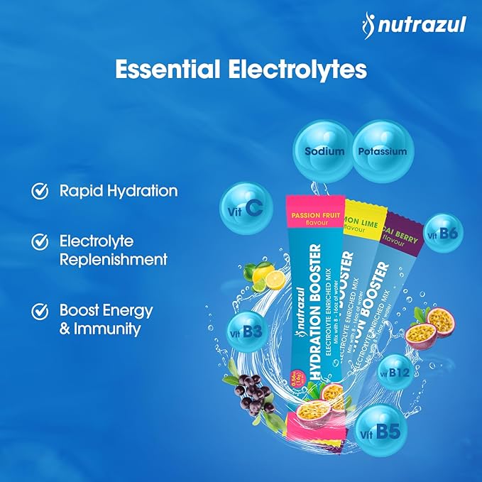 Nutrazul Hydration Booster | Supports Rapid Hydration | Electrolyte Enriched Mix | No Artificial Sweeteners | Passion Fruit Flavour | Vegan, Gluten-Free, Non-GMO | 90 Sticks