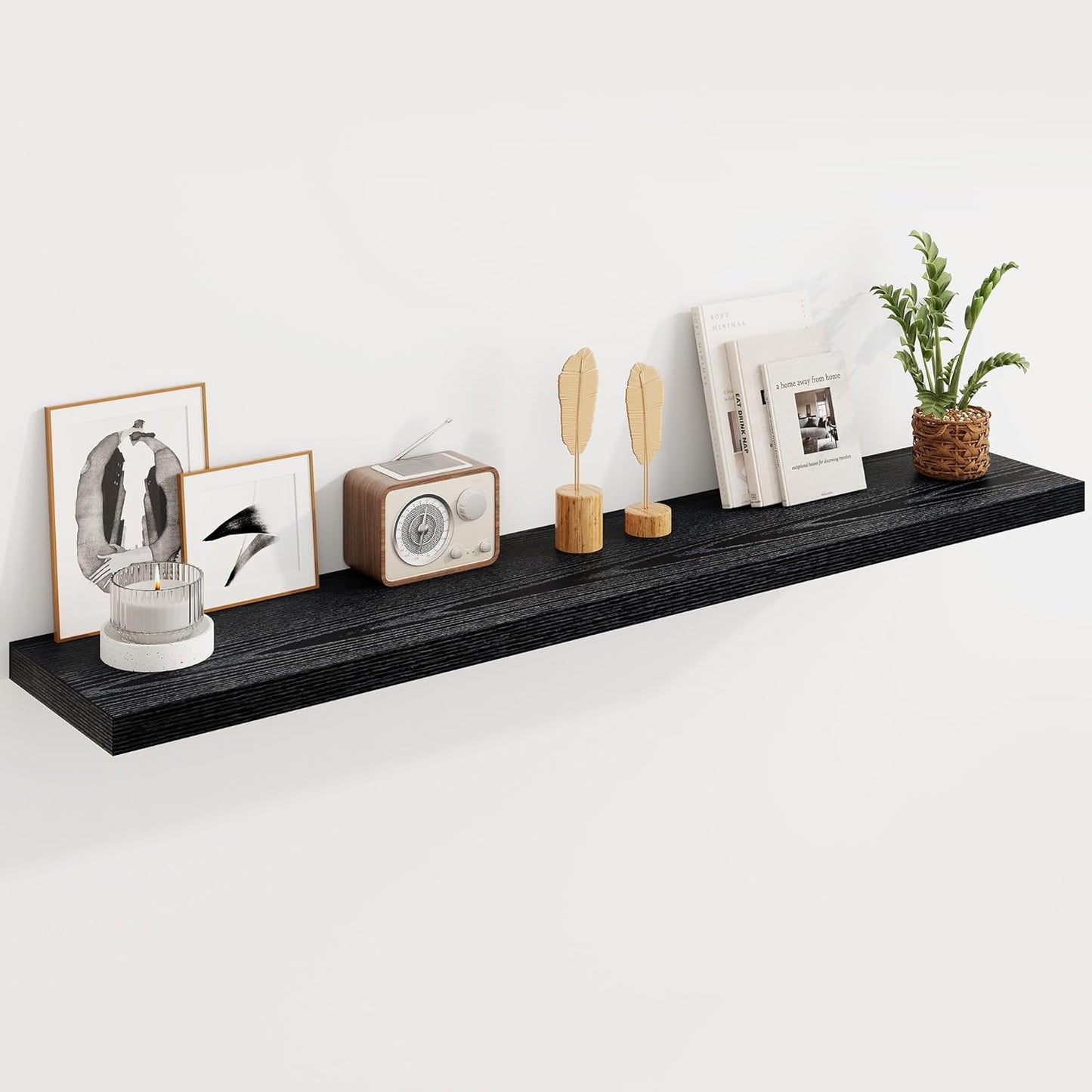 Fun Memories Deep Black Floating Shelves, 8 Inch Deep Floating Shelf for Wall, Rustic Black Wall Shelves 55 Inch Long, Large 55 x 8 Storage Shelves for Living Room, Bedroom, Kitchen